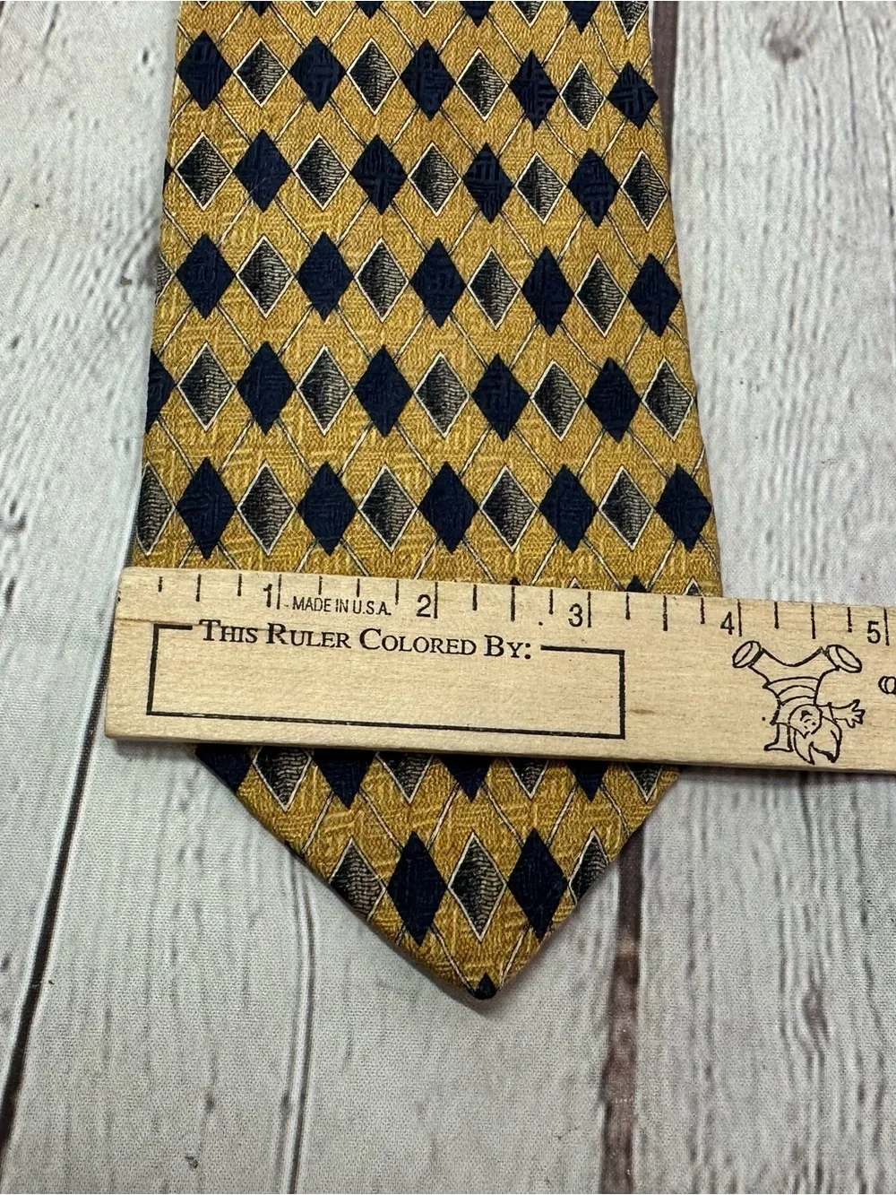 Kenneth Cole classic Gold Navy Diamond geometric Silk Tie menswear office preppy